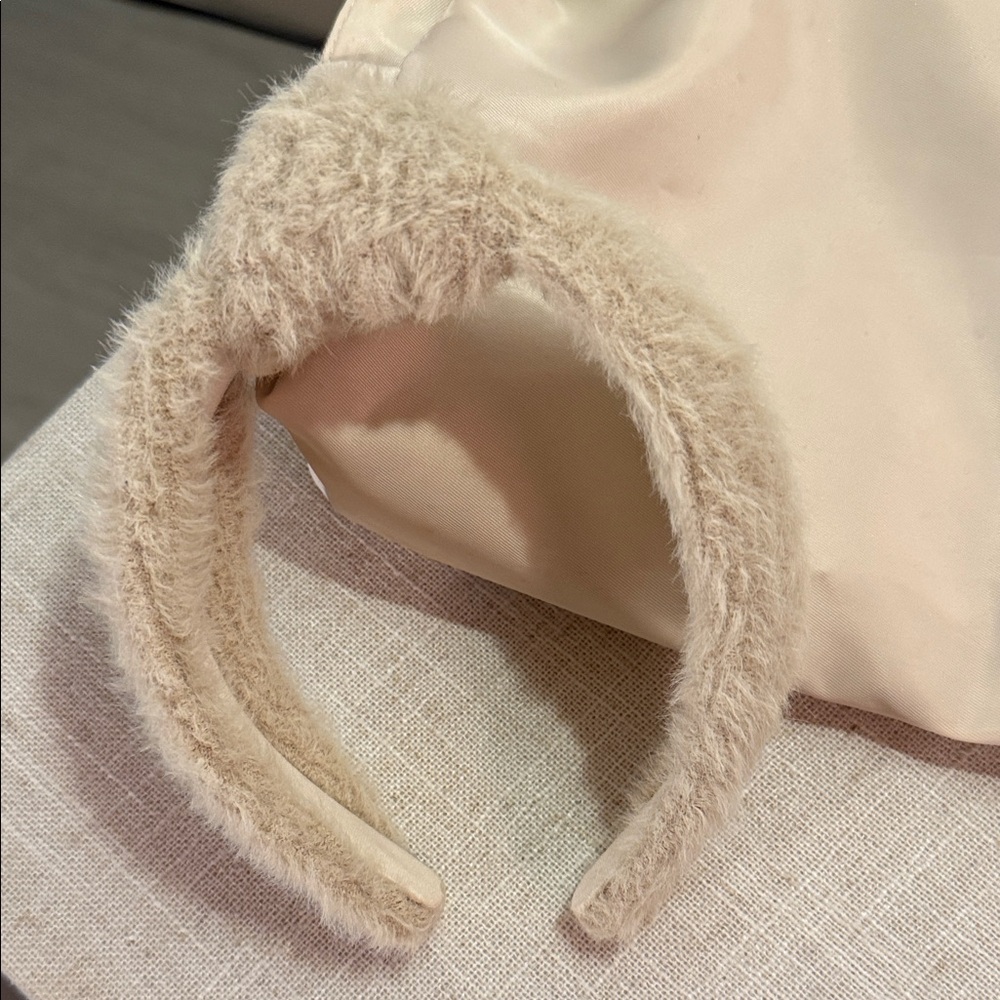Kitsch Fluffy Beige Headband knot neutral furry hair accessories beige tan cute‎